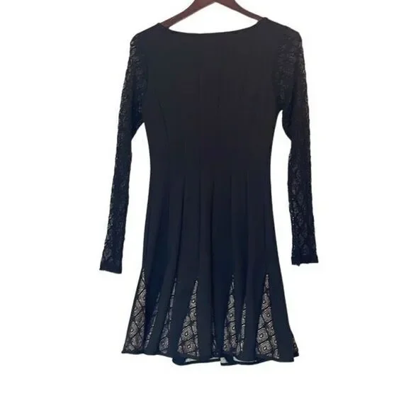 Catherine Malandrino for Design Nation lace long sleeve black fit flare dress 6 - Picture 2 of 8